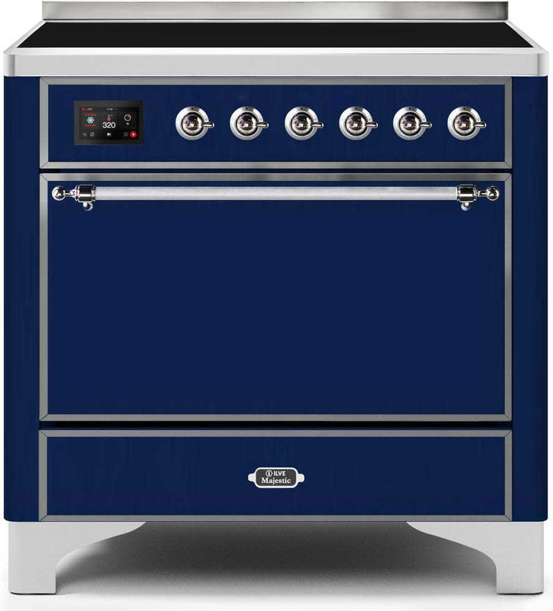 ILVE 36" Majestic II induction Range with 5 Elements - 3.5 cu. ft. Oven - Solid Door - Blue with Chrome Trim (UMI09QNS3MBC)