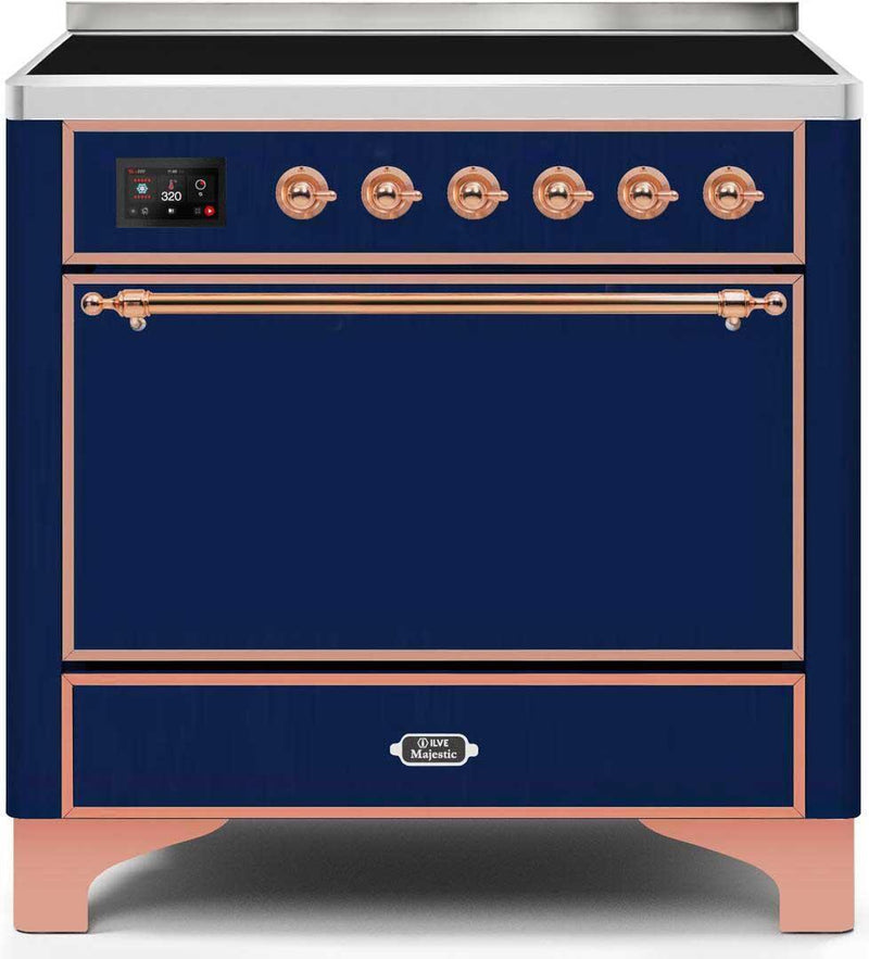 ILVE 36" Majestic II induction Range with 5 Elements - 3.5 cu. ft. Oven - Solid Door - Blue with Copper Trim (UMI09QNS3MBP)