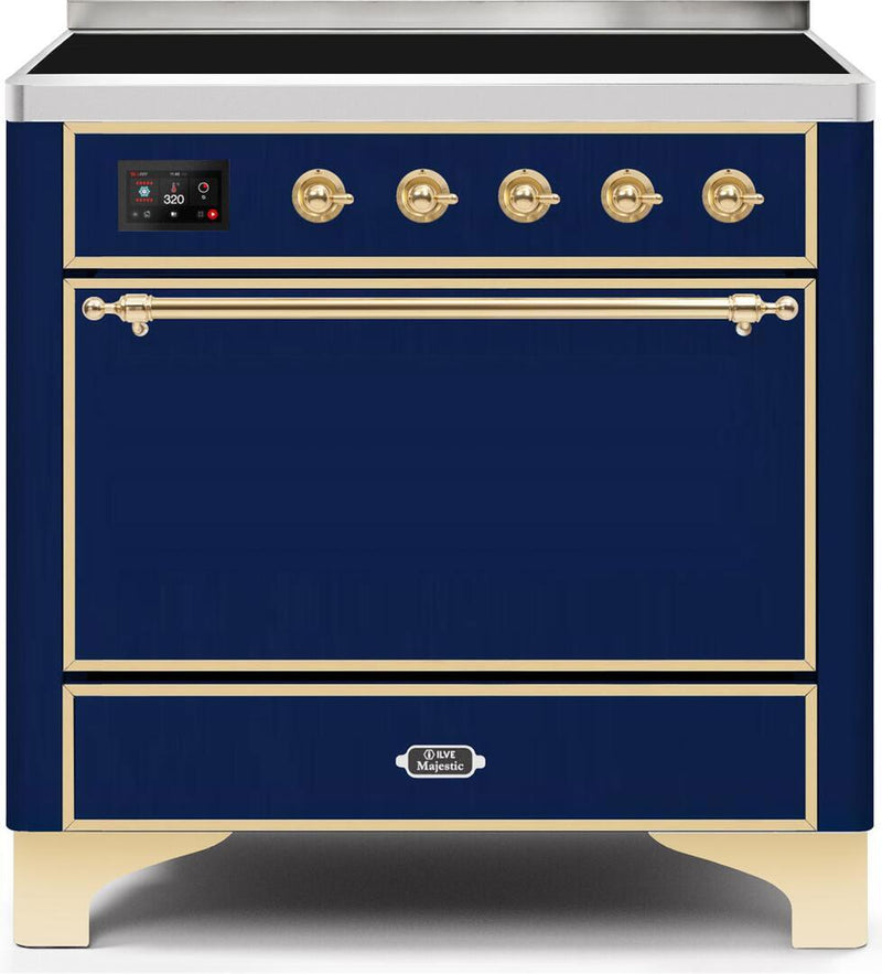 ILVE 36" Majestic II induction Range with 5 Elements - 3.5 cu. ft. Oven - Solid Door - Brass Trim in Blue with Brass Trim (UMI09QNS3MBG)