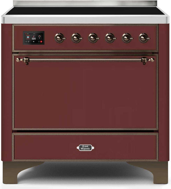 ILVE 36" Majestic II induction Range with 5 Elements - 3.5 cu. ft. Oven - Solid Door - Burgundy with Bronze Trim (UMI09QNS3BUB)