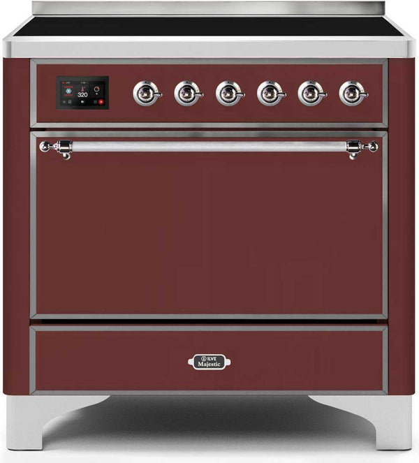 ILVE 36" Majestic II induction Range with 5 Elements - 3.5 cu. ft. Oven - Solid Door - Burgundy with Chrome Trim (UMI09QNS3BUC)