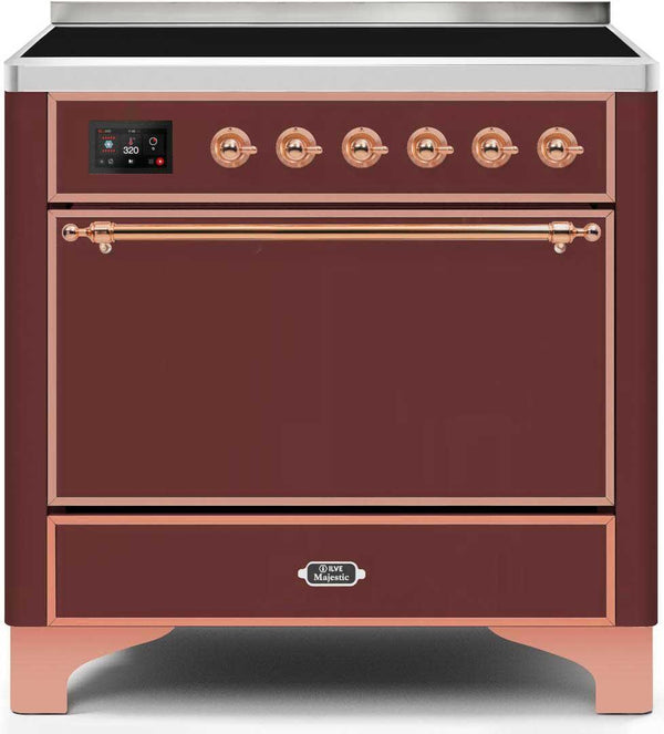 ILVE 36" Majestic II induction Range with 5 Elements - 3.5 cu. ft. Oven - Solid Door - Burgundy with Copper Trim (UMI09QNS3BUP)