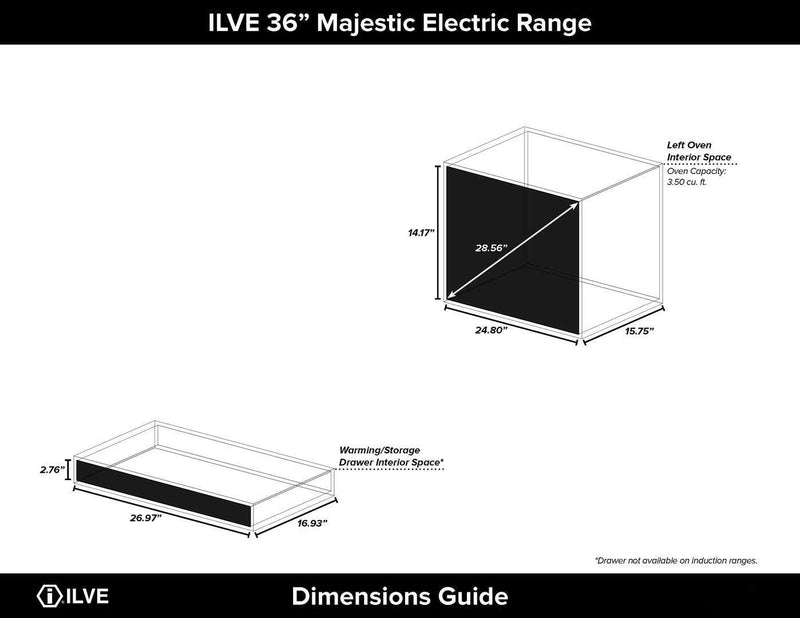 ILVE 36" Majestic II induction Range with 5 Elements - 3.5 cu. ft. Oven - Solid Door - Custom RAL Color with Brass Trim (UMI09QNS3RALG)