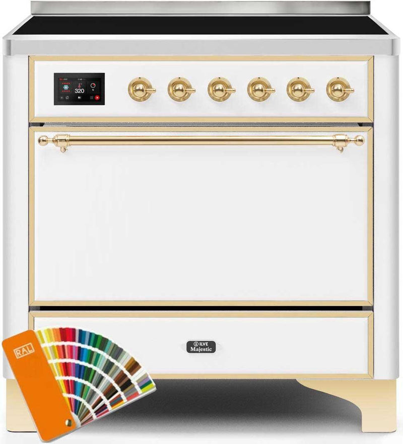 ILVE 36" Majestic II induction Range with 5 Elements - 3.5 cu. ft. Oven - Solid Door - Custom RAL Color with Brass Trim (UMI09QNS3RALG)