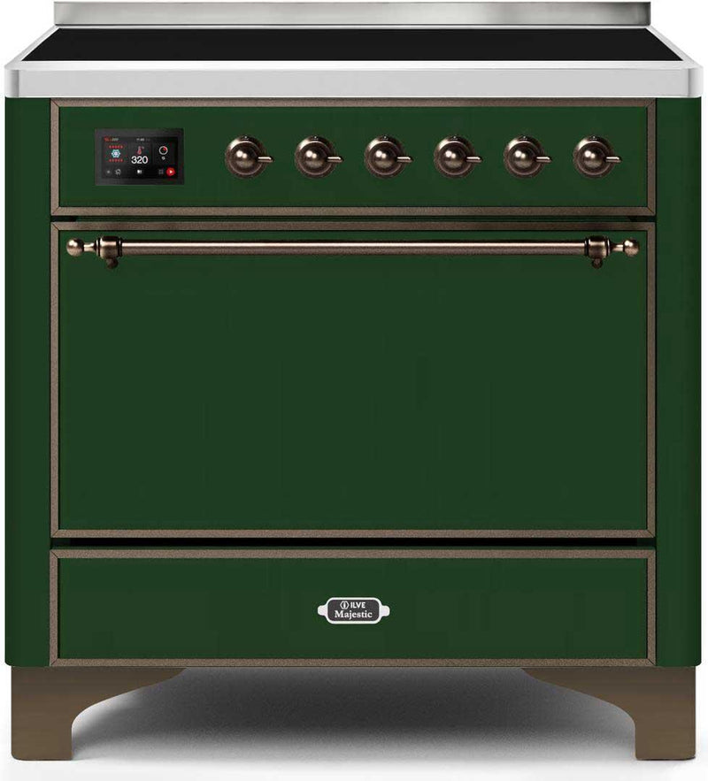 ILVE 36" Majestic II induction Range with 5 Elements - 3.5 cu. ft. Oven - Solid Door - Emerald Green with Bronze Trim (UMI09QNS3EGB)