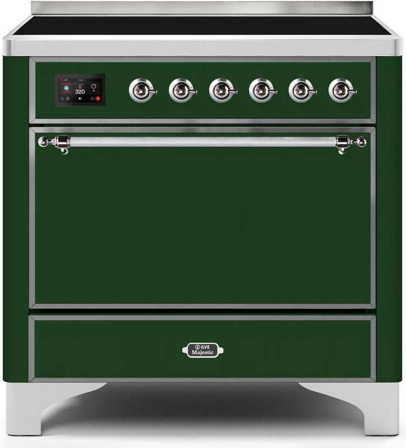 ILVE 36" Majestic II induction Range with 5 Elements - 3.5 cu. ft. Oven - Solid Door - Emerald Green with Chrome Trim (UMI09QNS3EGC)