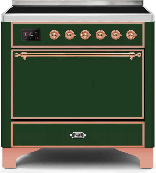 ILVE 36" Majestic II induction Range with 5 Elements - 3.5 cu. ft. Oven - Solid Door - Emerald Green with Copper Trim (UMI09QNS3EGP)