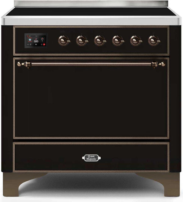 ILVE 36" Majestic II induction Range with 5 Elements - 3.5 cu. ft. Oven - Solid Door - Glossy Black with Bronze Trim (UMI09QNS3BKB)