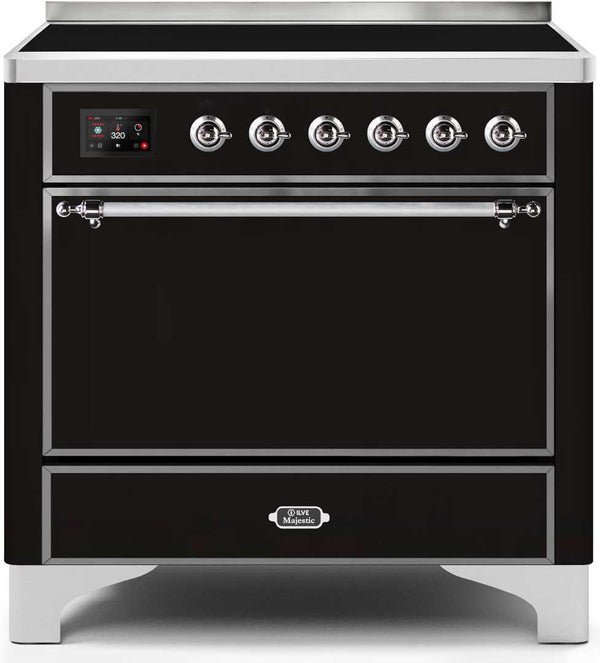 ILVE 36" Majestic II induction Range with 5 Elements - 3.5 cu. ft. Oven - Solid Door - Glossy Black with Chrome Trim (UMI09QNS3BKC)