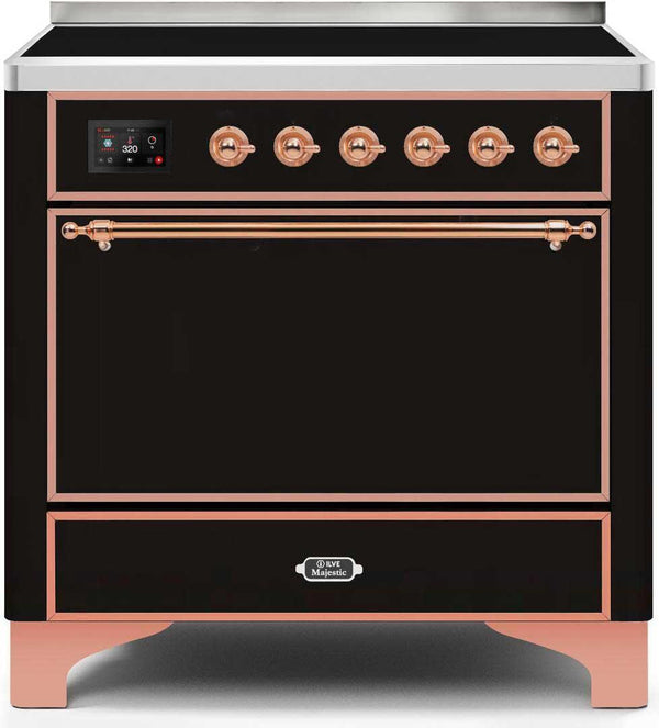 ILVE 36" Majestic II induction Range with 5 Elements - 3.5 cu. ft. Oven - Solid Door - Glossy Black with Copper Trim (UMI09QNS3BKP)