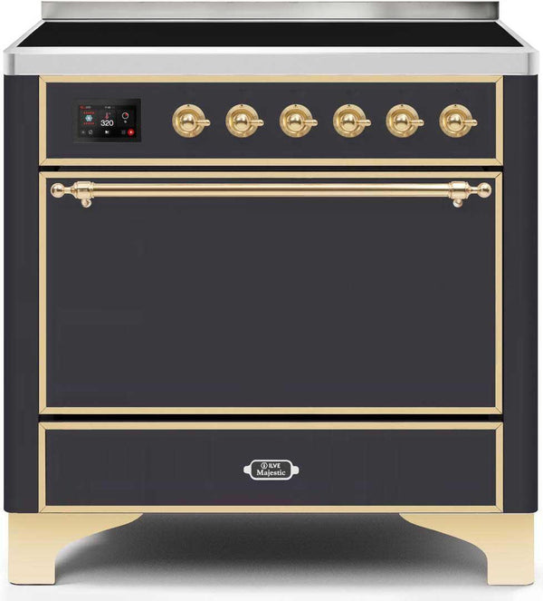 ILVE 36" Majestic II induction Range with 5 Elements - 3.5 cu. ft. Oven - Solid Door - Matte Graphite with Brass Trim (UMI09QNS3MGG)