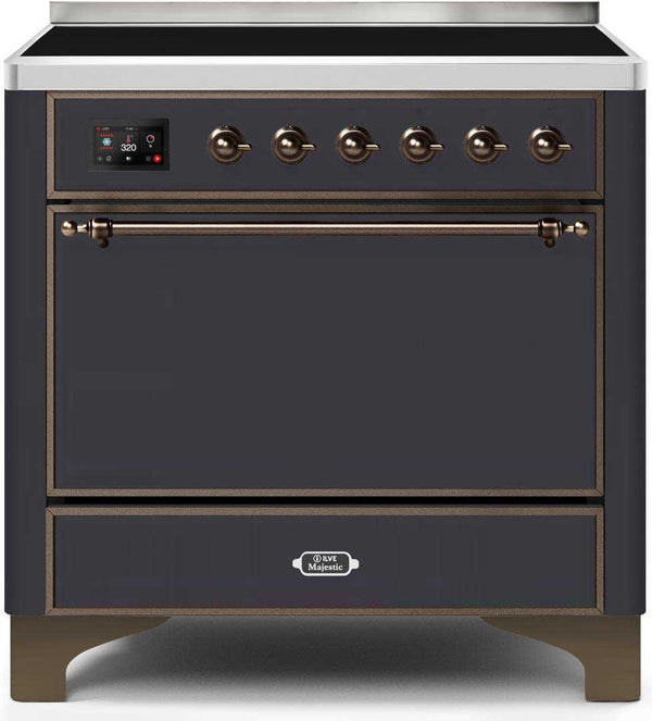 ILVE 36" Majestic II induction Range with 5 Elements - 3.5 cu. ft. Oven - Solid Door - Matte Graphite with Bronze Trim (UMI09QNS3MGB)