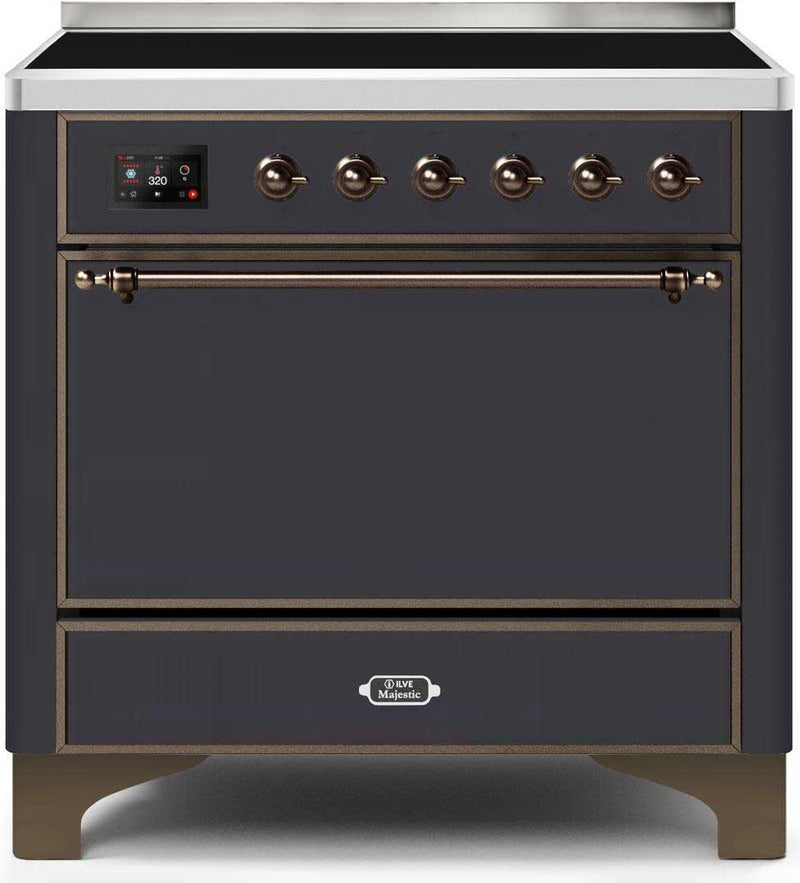 ILVE 36" Majestic II induction Range with 5 Elements - 3.5 cu. ft. Oven - Solid Door - Matte Graphite with Bronze Trim (UMI09QNS3MGB)