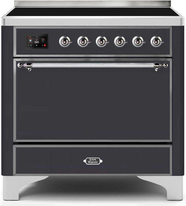 ILVE 36" Majestic II induction Range with 5 Elements - 3.5 cu. ft. Oven - Solid Door - Matte Graphite with Chrome Trim (UMI09QNS3MGC)