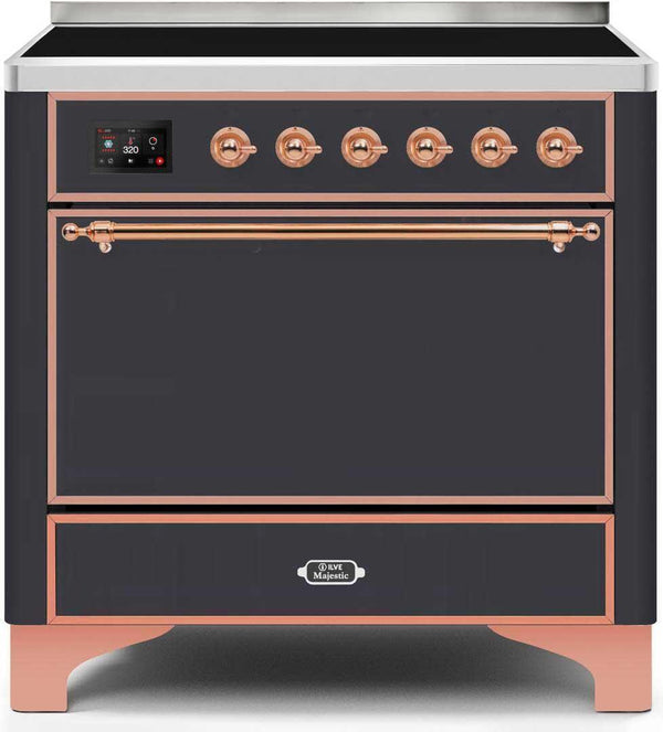 ILVE 36" Majestic II induction Range with 5 Elements - 3.5 cu. ft. Oven - Solid Door - Matte Graphite with Copper Trim (UMI09QNS3MGP)