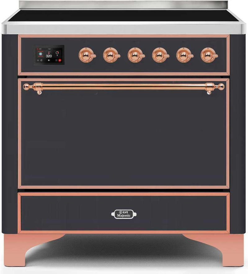 ILVE 36" Majestic II induction Range with 5 Elements - 3.5 cu. ft. Oven - Solid Door - Matte Graphite with Copper Trim (UMI09QNS3MGP)