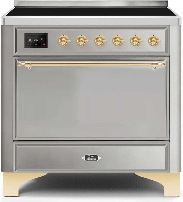 ILVE 36" Majestic II induction Range with 5 Elements - 3.5 cu. ft. Oven - Solid Door - Stainless Steel with Brass Trim (UMI09QNS3SSG)