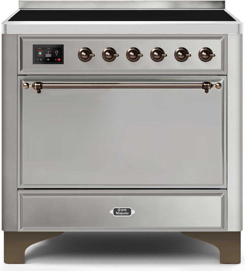 ILVE 36" Majestic II induction Range with 5 Elements - 3.5 cu. ft. Oven - Solid Door - Stainless Steel with Bronze Trim (UMI09QNS3SSB)