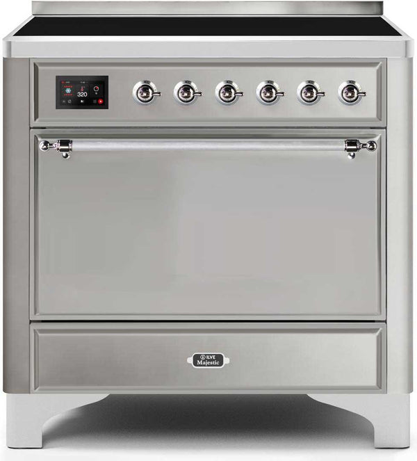 ILVE 36" Majestic II induction Range with 5 Elements - 3.5 cu. ft. Oven - Solid Door - Stainless Steel with Chrome Trim (UMI09QNS3SSC)