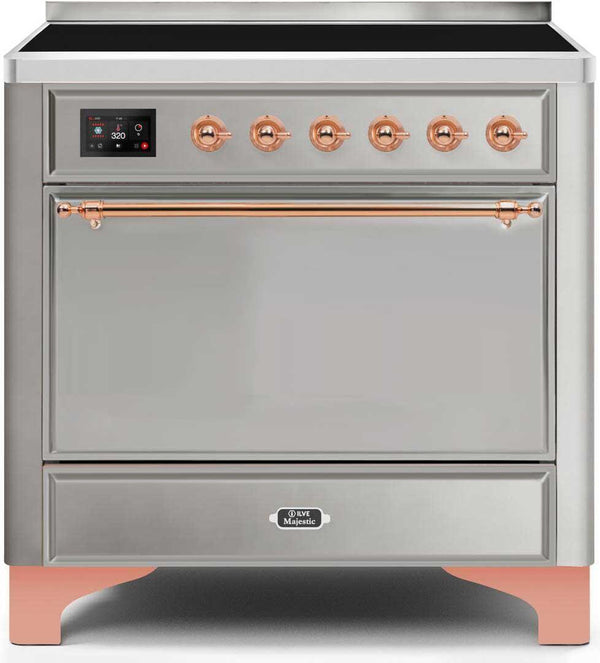 ILVE 36" Majestic II induction Range with 5 Elements - 3.5 cu. ft. Oven - Solid Door - Stainless Steel with Copper Trim (UMI09QNS3SSP)