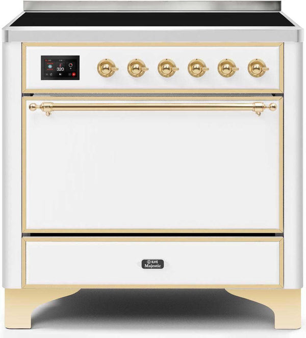 ILVE 36" Majestic II induction Range with 5 Elements - 3.5 cu. ft. Oven - Solid Door - White with Brass Trim (UMI09QNS3WHG)