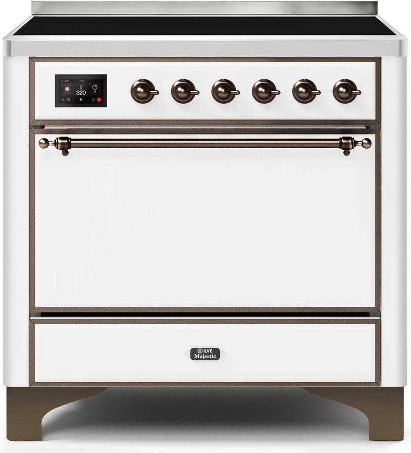 ILVE 36" Majestic II induction Range with 5 Elements - 3.5 cu. ft. Oven - Solid Door - White with Bronze Trim (UMI09QNS3WHB)