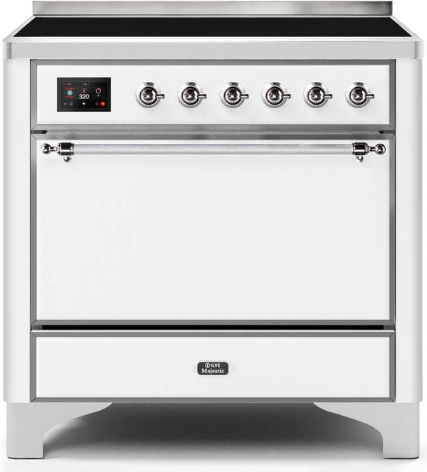 ILVE 36" Majestic II induction Range with 5 Elements - 3.5 cu. ft. Oven - Solid Door - White with Chrome Trim (UMI09QNS3WHC)