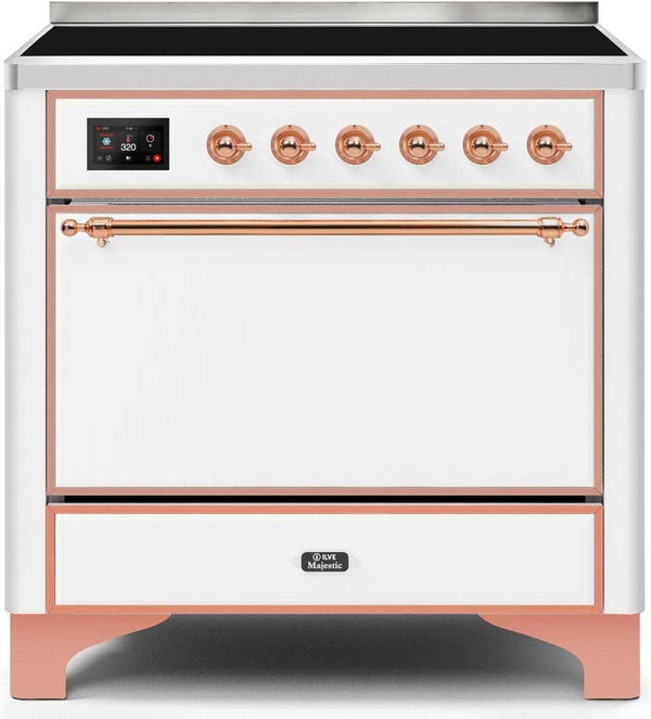 ILVE 36" Majestic II induction Range with 5 Elements - 3.5 cu. ft. Oven - Solid Door - White with Copper Trim (UMI09QNS3WHP)