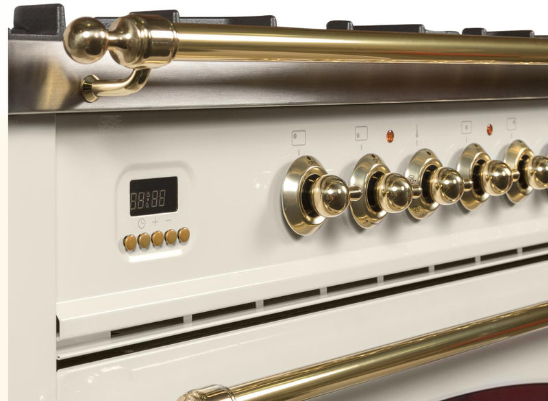 ILVE 36" Nostalgie - Dual Fuel Range with 5 Sealed Brass Burners - 3 cu. ft. Oven - Brass Trim in Antique White (UPN90FDMPA)