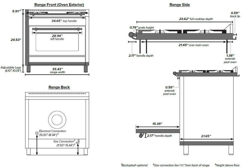 ILVE 36" Nostalgie - Dual Fuel Range with 5 Sealed Brass Burners - 3 cu. ft. Oven - Brass Trim in Blue (UPN90FDMPBL)