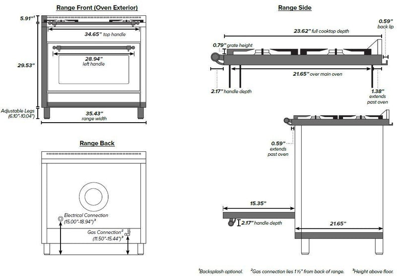 ILVE 36" Nostalgie - Dual Fuel Range with 5 Sealed Brass Burners - 3 cu. ft. Oven - Brass Trim in Matte Graphite (UPN90FDMPM)