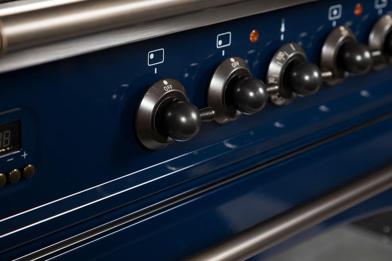 ILVE 36" Nostalgie - Dual Fuel Range with 5 Sealed Brass Burners - 3 cu. ft. Oven - Bronze Trim in Blue (UPN90FDMPBLY)