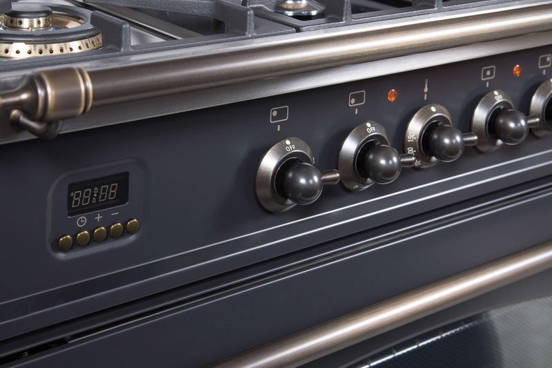 ILVE 36" Nostalgie - Dual Fuel Range with 5 Sealed Brass Burners - 3 cu. ft. Oven - Bronze Trim in Matte Graphite (UPN90FDMPMY)