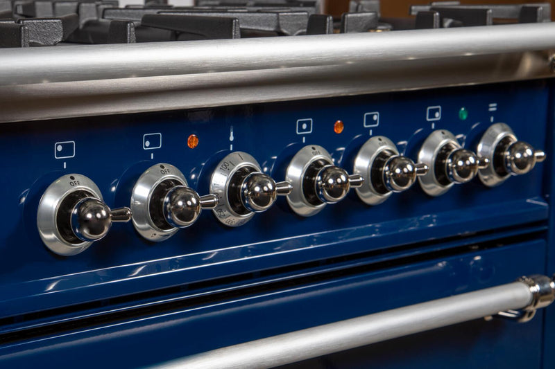 ILVE 36" Nostalgie - Dual Fuel Range with 5 Sealed Brass Burners - 3 cu. ft. Oven - Chrome Trim in Blue (UPN90FDMPBLX)