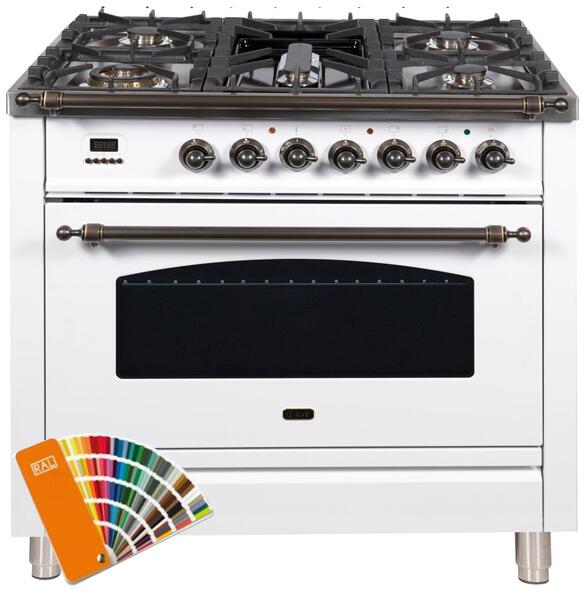 ILVE 36" Nostalgie - Dual Fuel Range with 5 Sealed Brass Burners - 3 cu. ft. Oven in Custom RAL Color with Bronze Trim (UPN90FDMPRALY)