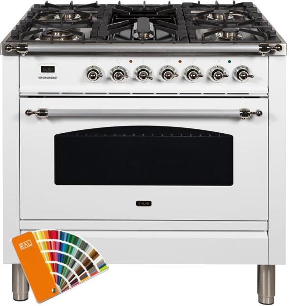 ILVE 36" Nostalgie - Dual Fuel Range with 5 Sealed Brass Burners - 3 cu. ft. Oven in Custom RAL Color with Chrome Trim (UPN90FDMPRALX)