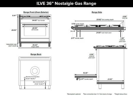 ILVE 36" Nostalgie Gas Range with 4 Burners - Griddle - 3.5 cu. ft. Oven - Brass Trim Custom RAL Color (UPN90FDVGGRALX)