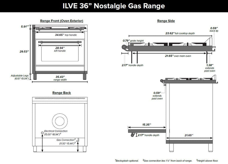 ILVE 36" Nostalgie Gas Range with 4 Burners - Griddle - 3.5 cu. ft. Oven - Brass Trim Custom RAL Color (UPN90FDVGGRALY)