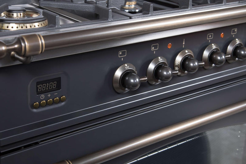 ILVE 36" Nostalgie Gas Range with 5 Burners - Griddle - 3.5 cu. ft. Oven - Bronze Trim in Matte Graphite (UPN90FDVGGMY)