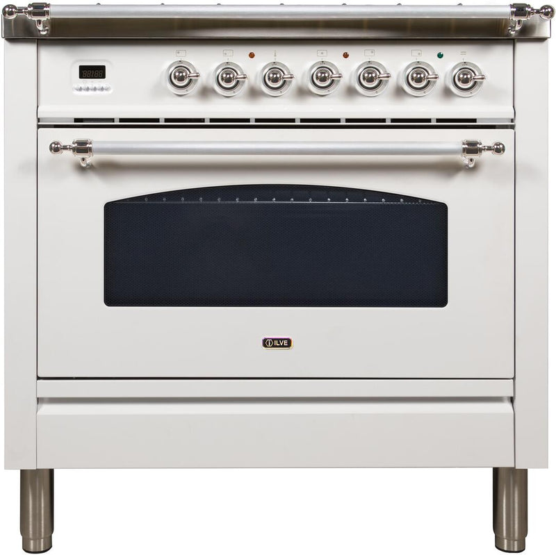 ILVE 36" Nostalgie Gas Range with 5 Burners - Griddle - 3.5 cu. ft. Oven - Chrome Trim in White (UPN90FDVGGBX)