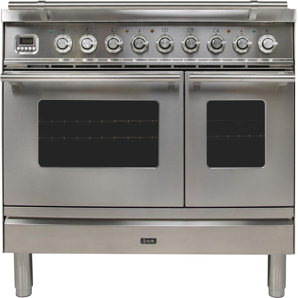 ILVE 36" Professional Plus Dual Fuel Range with 5 Sealed Burners - Double Oven - Griddle - Staless Steel (UPDW90FDMPI)