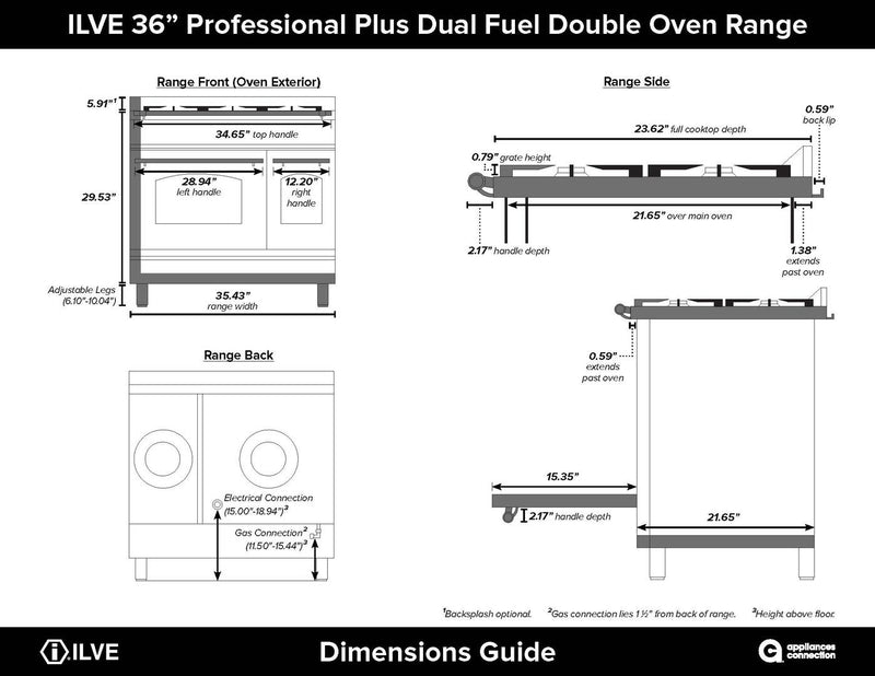 ILVE 36" Professional Plus Dual Fuel Range with Sgle Oven - 5 Sealed Burners - Griddle - Matte Graphite (UPW90FDMPM)