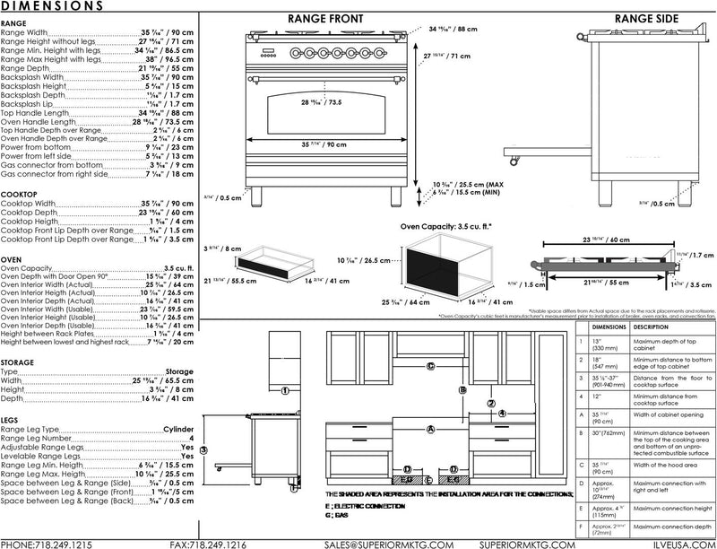 ILVE 36" Professional Plus Range with 5 Sealed Burners - 3.5 cu. ft. Oven - Chrome Trim in Matte Graphite (UPW90FDVGGM)