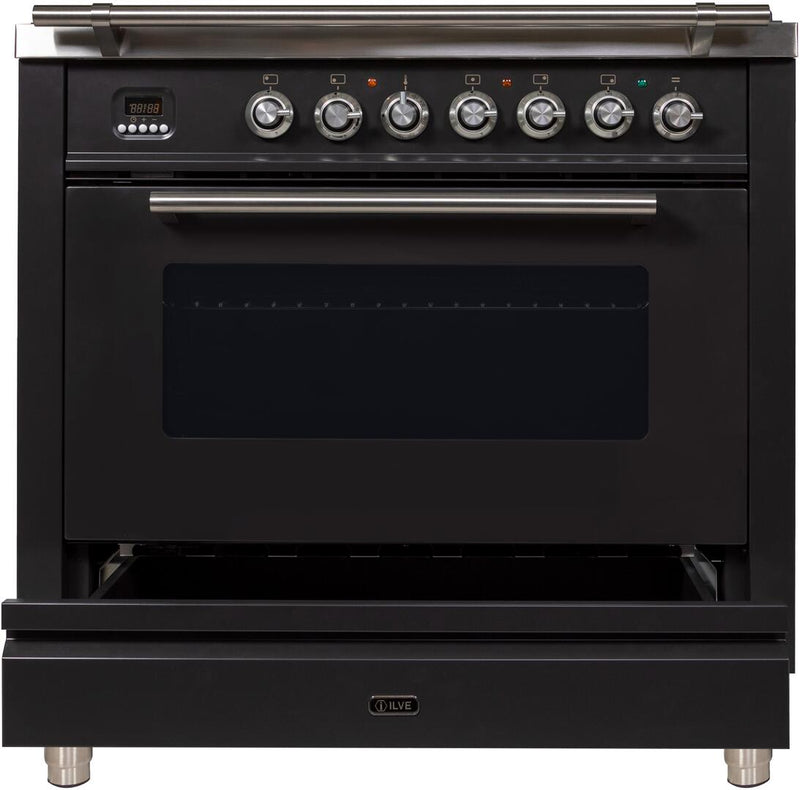 ILVE 36" Professional Plus Range with 5 Sealed Burners - 3.5 cu. ft. Oven - Chrome Trim in Matte Graphite (UPW90FDVGGM)