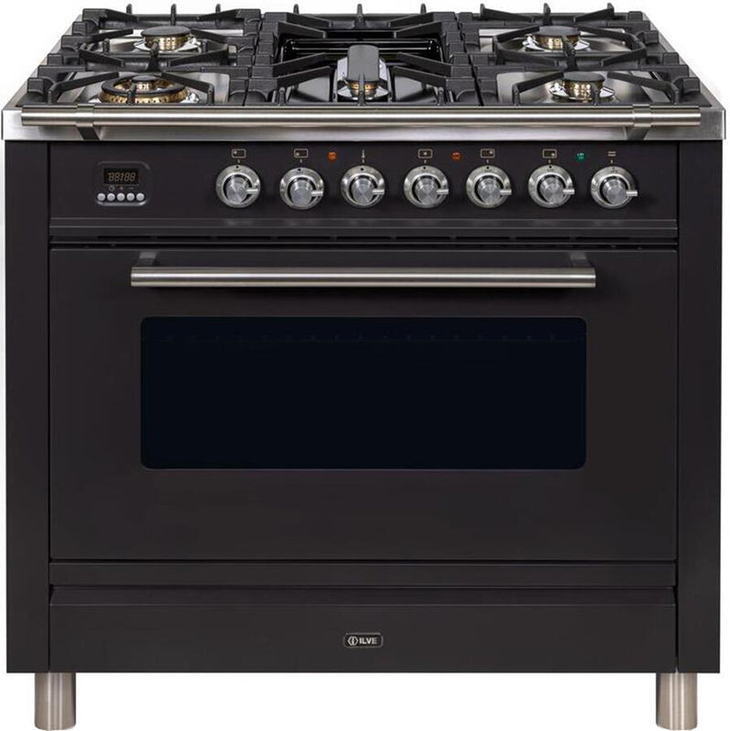 ILVE 36" Professional Plus Range with 5 Sealed Burners - 3.5 cu. ft. Oven - Chrome Trim in Matte Graphite (UPW90FDVGGM)