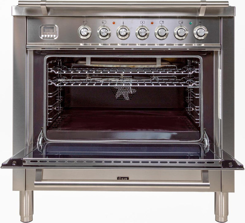 ILVE 36" Professional Plus Range with 5 Sealed Burners - 3.5 cu. ft. Oven - Chrome Trim in Stainless Steel (UPW90FDVGGI)