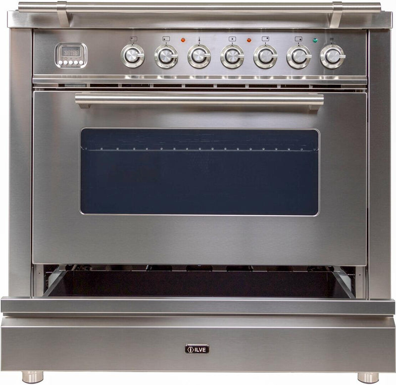 ILVE 36" Professional Plus Range with 5 Sealed Burners - 3.5 cu. ft. Oven - Chrome Trim in Stainless Steel (UPW90FDVGGI)