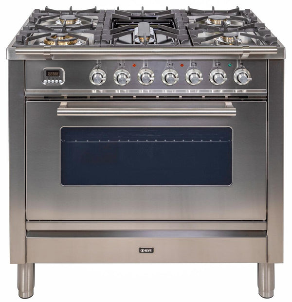 ILVE 36" Professional Plus Range with 5 Sealed Burners - 3.5 cu. ft. Oven - Chrome Trim in Stainless Steel (UPW90FDVGGI)