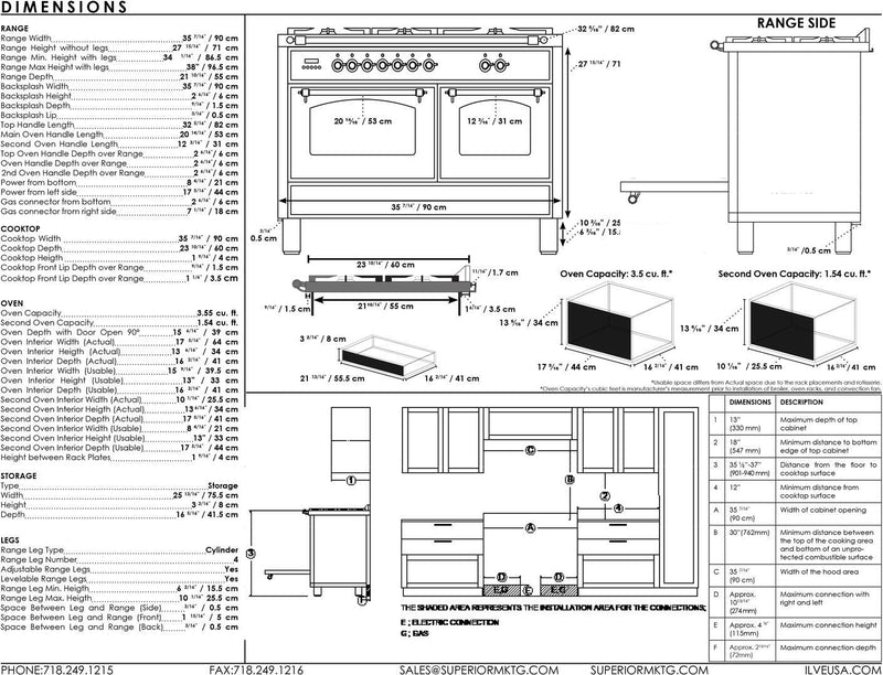 ILVE 36" Professional Plus Series Freestanding Double Oven Dual Fuel Range with 5 Sealed Burners in White with Chrome Trim (UPDW90FDMPB)