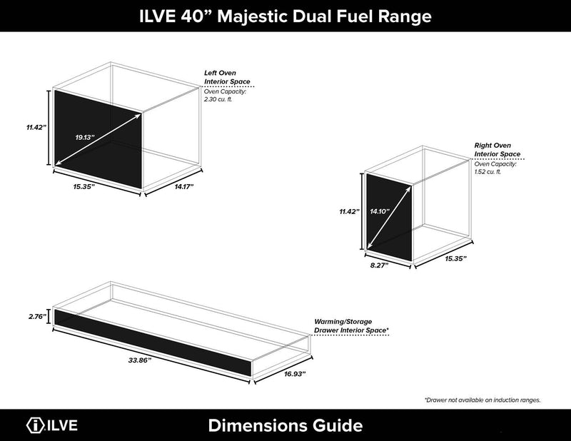 ILVE 40" Majestic II Dual Fuel Range with 6 Sealed Burners and Griddle - 3.82 cu. ft. Oven - Brass Trim in Custom RAL Color (UMD10FDNS3RALG)